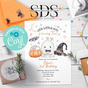 Halloween Birthday - A Little Boo - Birthday Invitation - Edit Yourself in Corjl - Digital File -