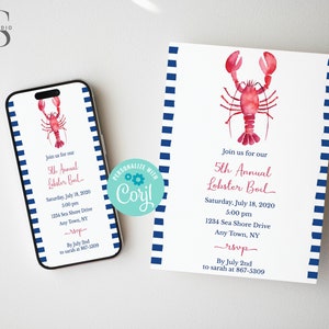 Lobster Boil - Lobster Bake - Party Invitation - DIY in Corjl - Digital File