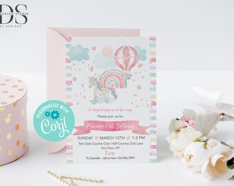 Rainbow Unicorn Birthday Party Invitation - Edit Yourself in Corjl - Digital File