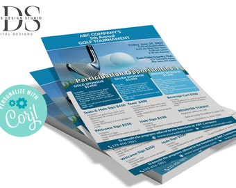 Golf Tournament Opportunities / Sponsorship Flyer - Digital File - Party Invitation - DIY in Corjl - Digital File