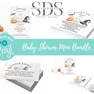 Halloween- A Little Boo - Baby Shower Mini Bundle - Edit Yourself in Corjl - Digital Files - Invite, Books for Baby & Diaper Raffle