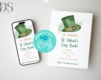 St. Patrick's Day Party Invite - Mobile & 5x7 - Edit Yourself in Corjl - Digital File