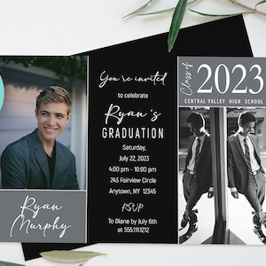 Colorblock Graduation Invitation / Announcement - Two Photo - DIY in Corjl - Digital File