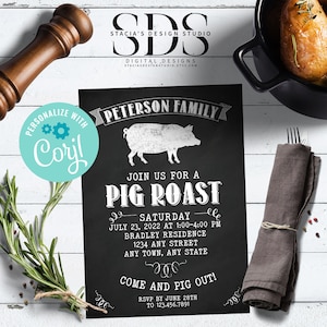 Pig Roast Invitation - Chalkboard - Hog Roast - Digital File - DIY in Corjl