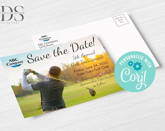 Golf Tournament Save the Date Postcard - Digital File - Party Invitation - DIY in Corjl - Digital File