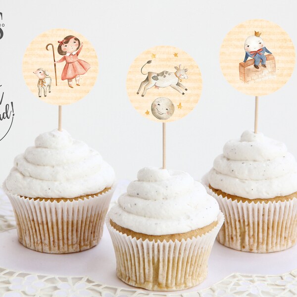 Mother Goose Nursery Rhyme Baby Shower / Birthday - Cupcake Toppers - 15 Variations - Digital File - Instant Download