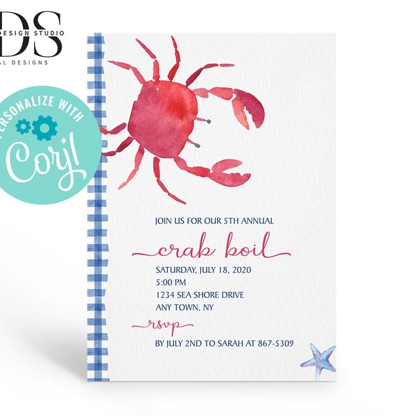 Crab Boil - Crab Bake - Party Invitation - Digital File - DIY in Corjl -