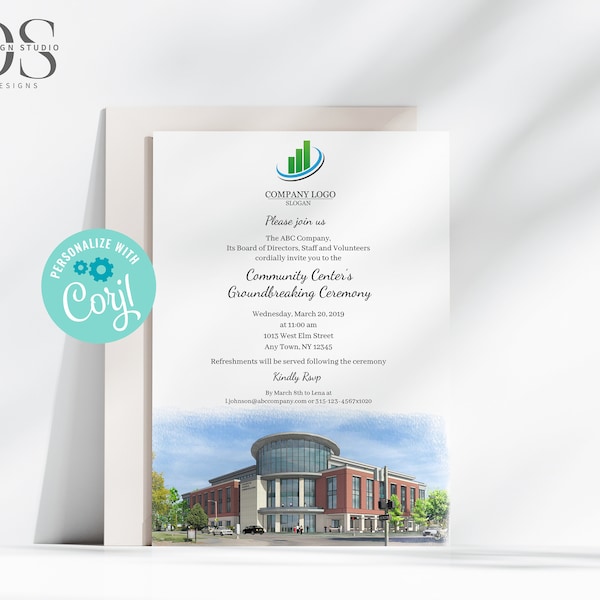 Groundbreaking Ceremony, Grand Opening, Gala Invitation - Corporate - Edit Yourself in Corjl - Digital File