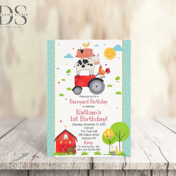 Friendly Farm Birthday Invitation - DIY Edit Yourself in Corjl-Digital File