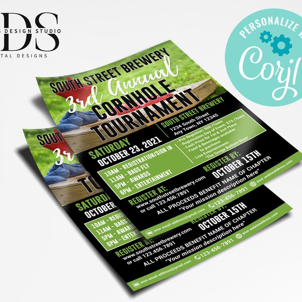 Cornhole Tournament Flyer 8.5x11 - Digital File - DIY in Corjl