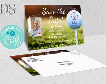 Memorial Golf Tournament Save the Date Postcard - Digital File - Party Invitation - DIY in Corjl - Digital File