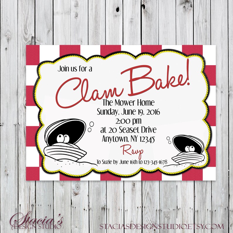 Clam Bake Invitation Digital File Clambake Clam Steam Etsy