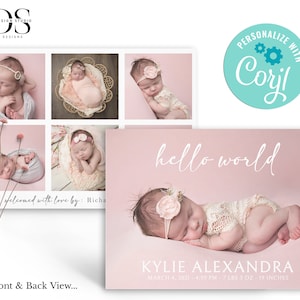 Hello World Birth Announcement - 7 Photo - DIY in Corjl - Digital File -