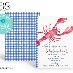 Lobster Boil - Lobster Bake - Party Invitation - Digital File -