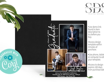 Graduation Invitation - 3 Photo - Edit Yourself in Corjl - Digital File