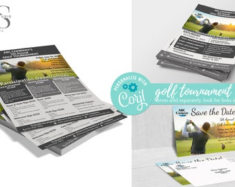 Golf Tournament Opportunities / Sponsorship Flyer, Tournament Flyer & Save the Date Bundle - DIY in Corjl - Digital Files