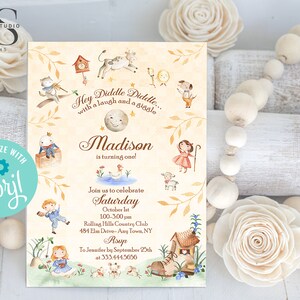 Mother Goose Nursery Rhyme Birthday Invitation - Party Invitation - DIY in Corjl - Digital File