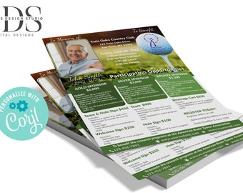Memorial Golf Tournament Sponsorship Opportunity Flyer 8.5x11 - Digital File - Party Invitation - DIY in Corjl - Digital File