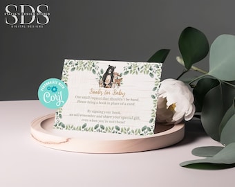 Woodland Watercolor Baby Shower Books for Baby 5x3 Card - Edit Yourself in Corjl - Digital File
