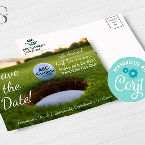 Golf Tournament Save the Date Postcard - Digital File - Party Invitation - DIY in Corjl - Digital File