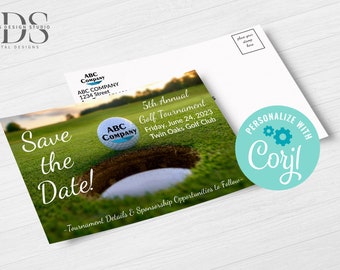 Golf Tournament Save the Date Postcard - Digital File - Party Invitation - DIY in Corjl - Digital File