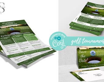 Golf Tournament Opportunities / Sponsorship Flyer, Tournament Flyer & Save the Date Bundle - DIY in Corjl - Digital Files