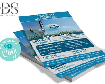 Golf Tournament Flyer 8.5x11 - Digital File - Party Invitation - DIY in Corjl - Digital File