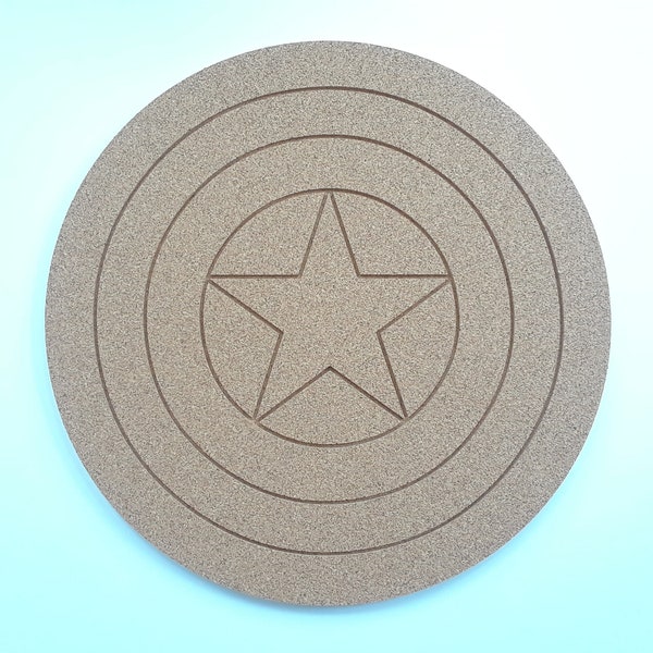 Captain America shield cork board with engraved details. Captain America shield pin board.  Captain America shield gift. Marvel cork boards.