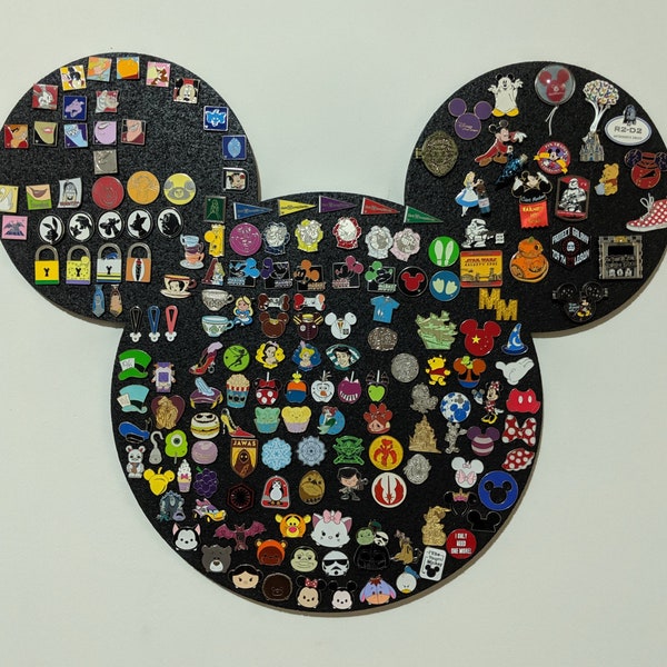 Mickey Mouse cork boards.  Mickey pin display. Disney pin board,  Mickey pin board. Black Mickey pin display.  Painted Mickey cork board