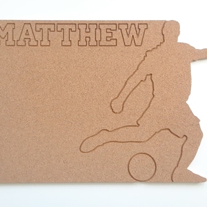 Soccer cork board,  Soccer player cork board, Personalized Soccer gifts, Engraved soccer design, Team gifts, Soccer coach gift, Unique Cork