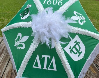 TU Graduation Second line green umbrella, Second line Umbrella, Green Wave  (Tulane graduation) 14 inch medium six panel umbrella