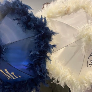 New Orleans Second Line Wedding Umbrella, Feathered Mr. & Mrs. Set