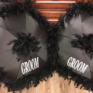 Groom & Groom Feathered Wedding Umbrella Set, New Orleans Second Line