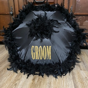 Authentic New Orleans Second Line Umbrella, Wedding Parasol Gold and black Umbrella, Groom umbrella,