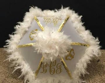 Second line Umbrella Bride, Wedding Parasol, New Orleans Destination  BLING Second line parade, Monogram Initials Parasol