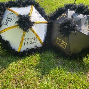 Authentic Orleans Second line Umbrellas, Traditional Wedding Parasols Monogram set