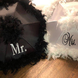 Bride and Groom Authentic New Orleans Traditional Second line Wedding Umbrella,  6 panel 14 inch MEDIUM Mr. And Mrs umbrellas
