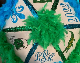 Tulane themed Second line aqua umbrella, Second line Umbrella, Green Wave  (graduation party) 14 inch medium six panel umbrella