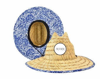 Personalized Lifeguard Straw Hat, Custom Patch Straw Hat, Boating Hat, Custom Image Straw Hat, Custom Logo Straw Hat, Blue water pattern Hat