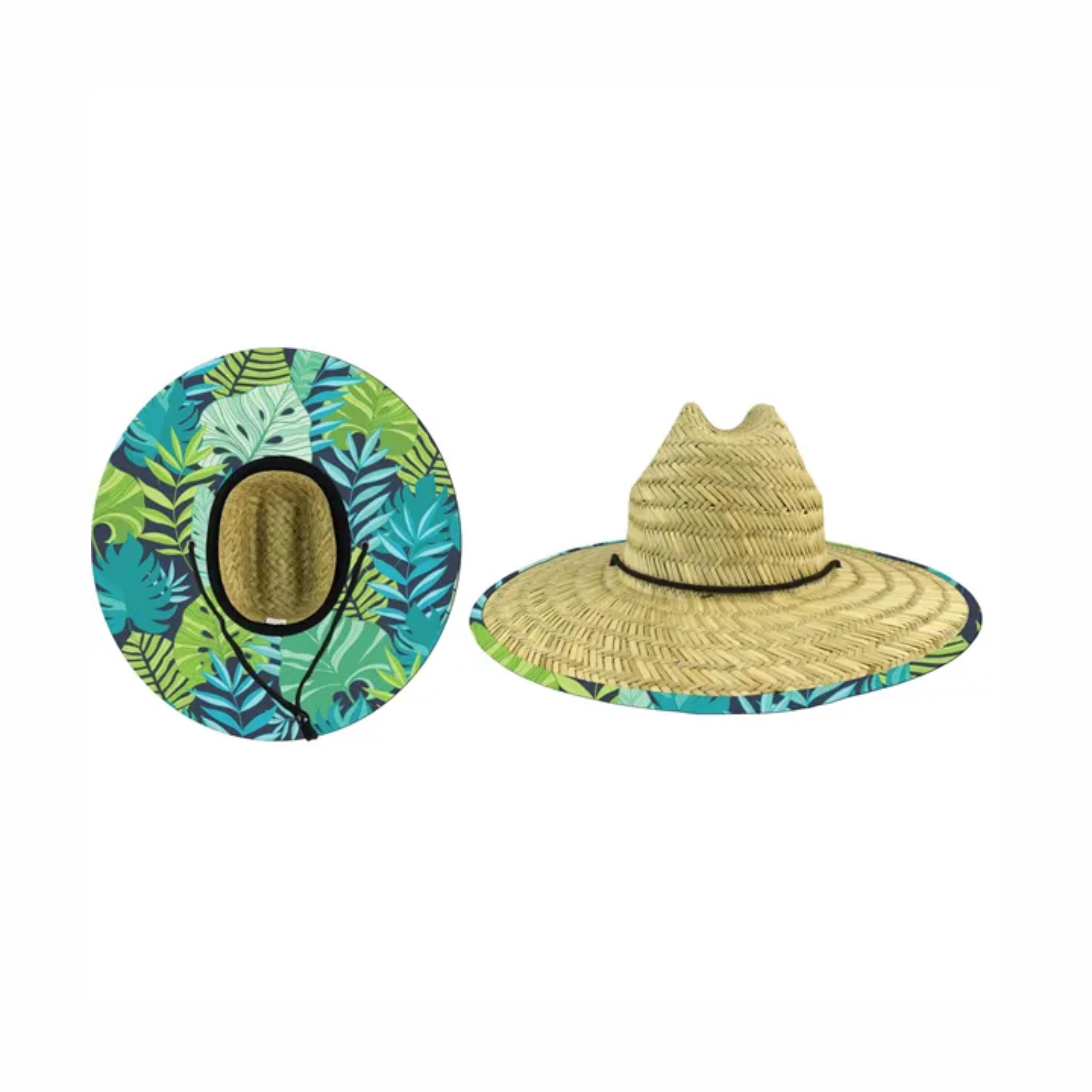 Straw Beach hat Tropical leaf print Barbados Straw Lifeguard Hat | Floral Print Straw Hat UPF 50  main image 3