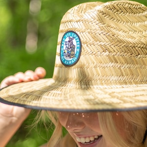 Custom Patch Straw Hat, Team Beach Hat, Personalized Straw Hat, Cusom Image / Text / Logo on Patch Straw Hat, Floppy Sun Hat, Wedding Gift