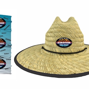 Survivor TV show style headband wtih Straw hat, Survior headwear, family trip gift, Personalized headwear, bandanas, custom patch straw hat