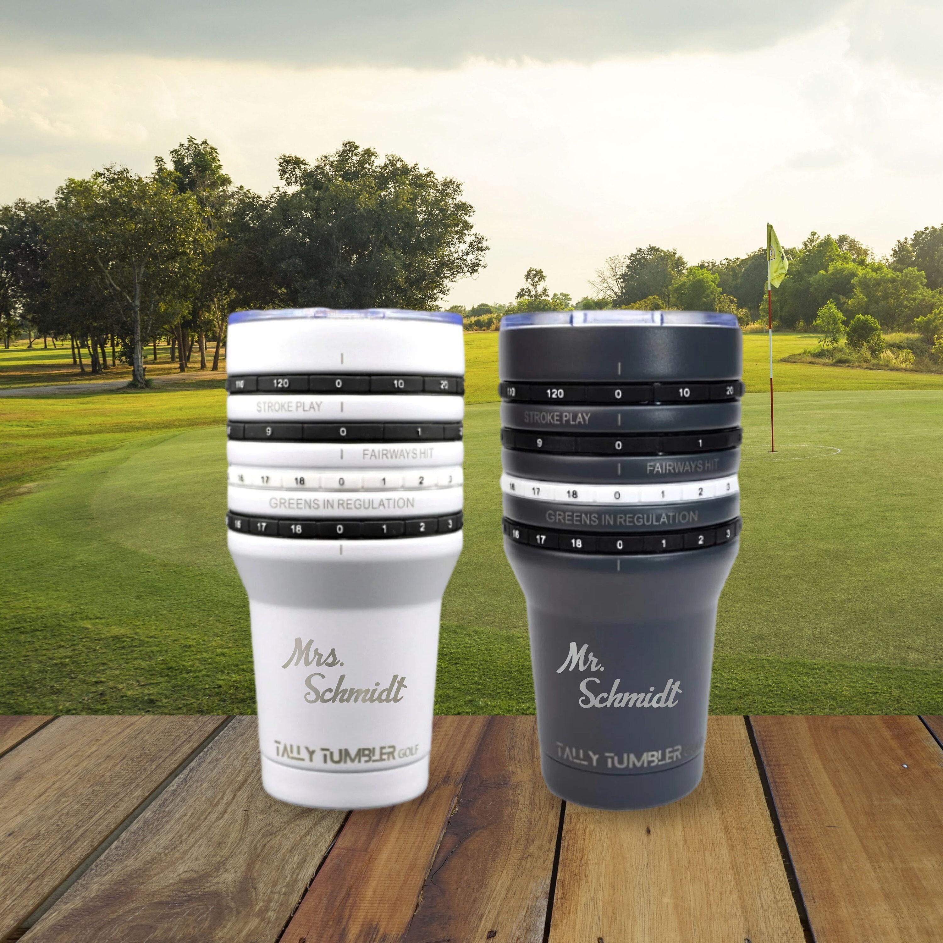 Golf Custom Tally Tumbler Stainless Steel, 30oz Leak Proof Lid Personalized Double Wall Insulation w Score Keeping Counter, Fathers Day Gift
