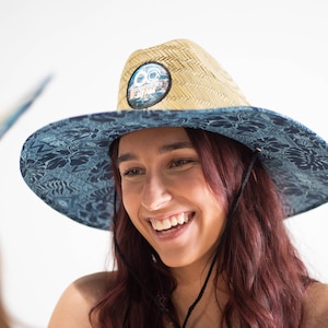 TIKI Straw Hat with Custom Patch, Boating Hat, Custom Image Straw Hat, Custom Logo Straw Hat, beach hat, Cowboy Hat, leather patch hat