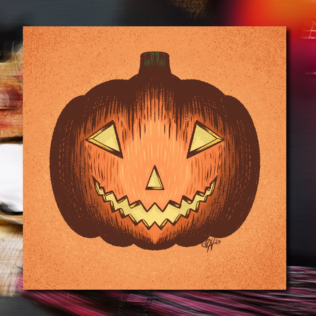 Vintage Spooky Jack-o’-lantern Art Print | Retro Halloween Pumpkin ...