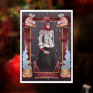 Grýla Illustrated Postcard | Icelandic Folklore Art | Dark Winter Witch Stationery | Yuletide Season Artwork | Dark Winter Home Decor