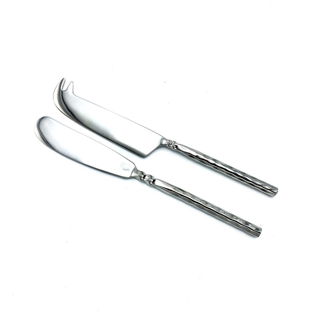 Cheese Knife Set hammered Twist, Handmade Hammered Silver Stainless Steel Etsy