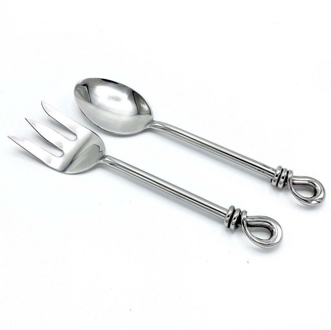 Stainless Steel Salad Serving Set, Handmade Hammered, Silver, Salad