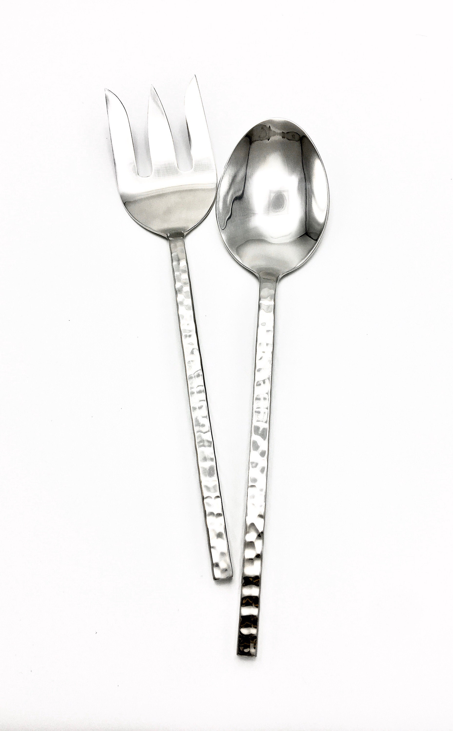 Stainless Steel Salad Serving Set, Handmade Hammered, Silver, Salad
