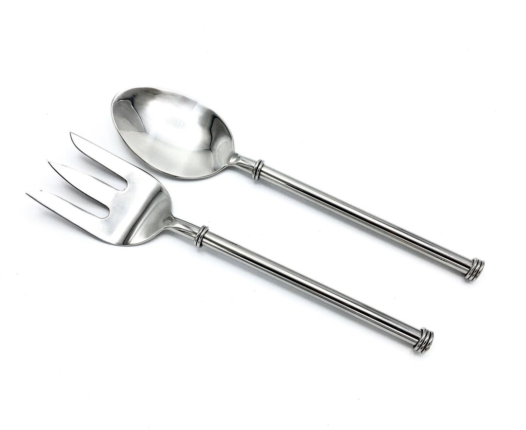 Stainless Steel Salad Serving Set Handmade Hammered Silver Etsy